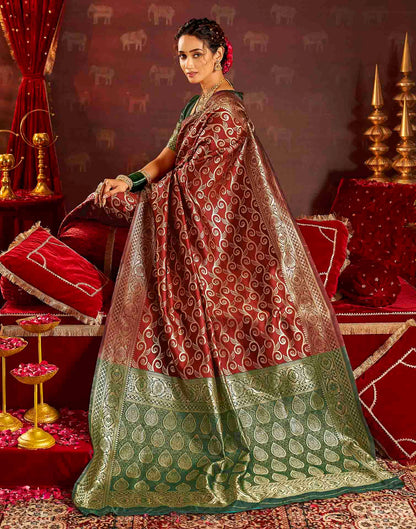 Maroon Silk Woven Banarasi Saree