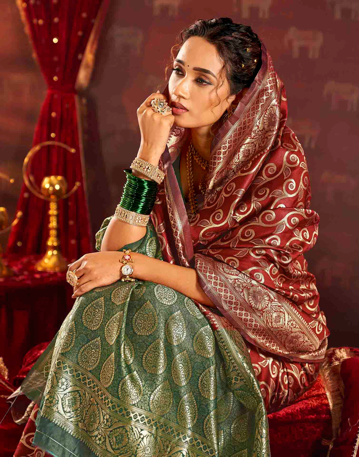 Maroon Silk Woven Banarasi Saree