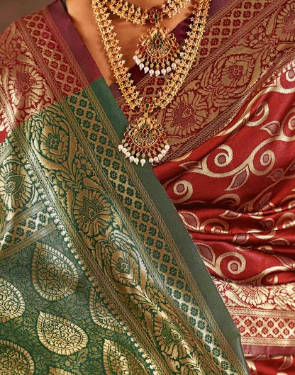Maroon Silk Woven Banarasi Saree