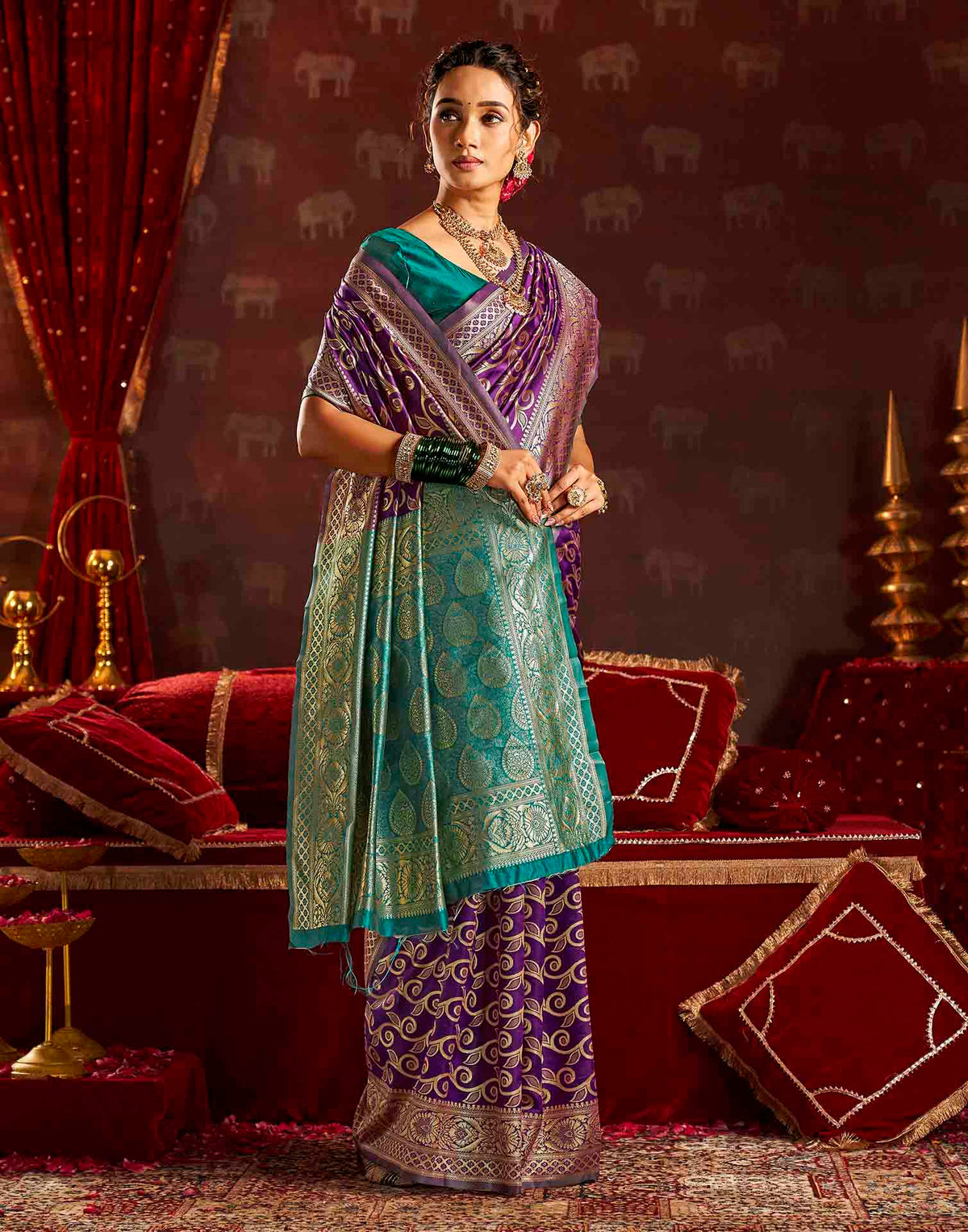 Purple Silk Woven Banarasi Saree