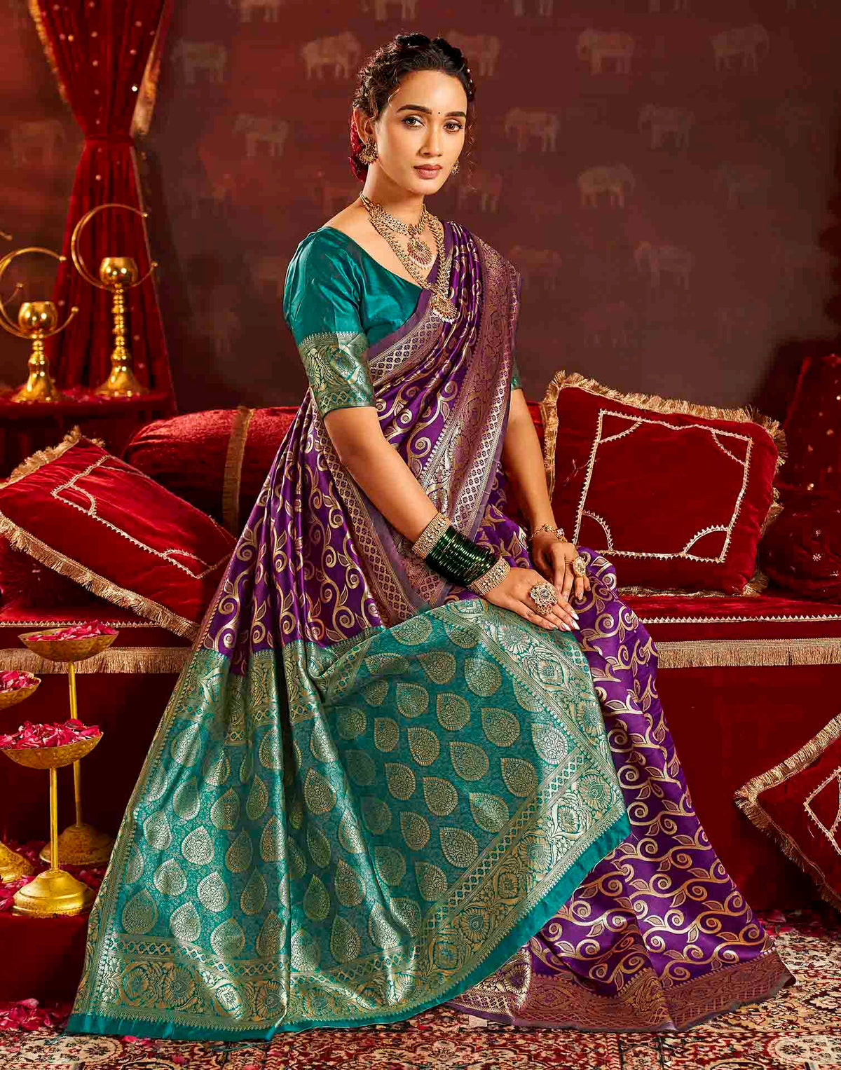 Purple Silk Woven Banarasi Saree