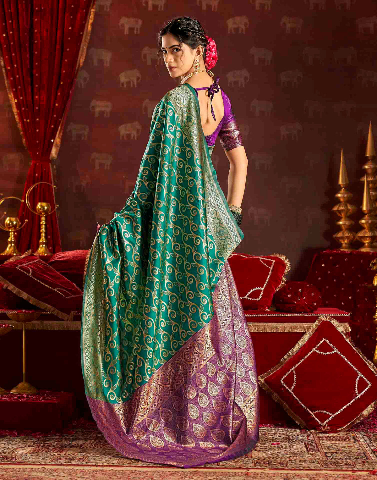 Turquoise Silk Woven Banarasi Saree