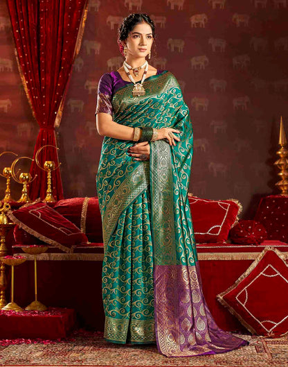 Turquoise Silk Woven Banarasi Saree