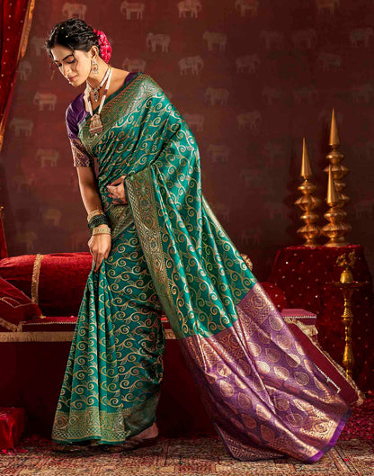 Turquoise Silk Woven Banarasi Saree