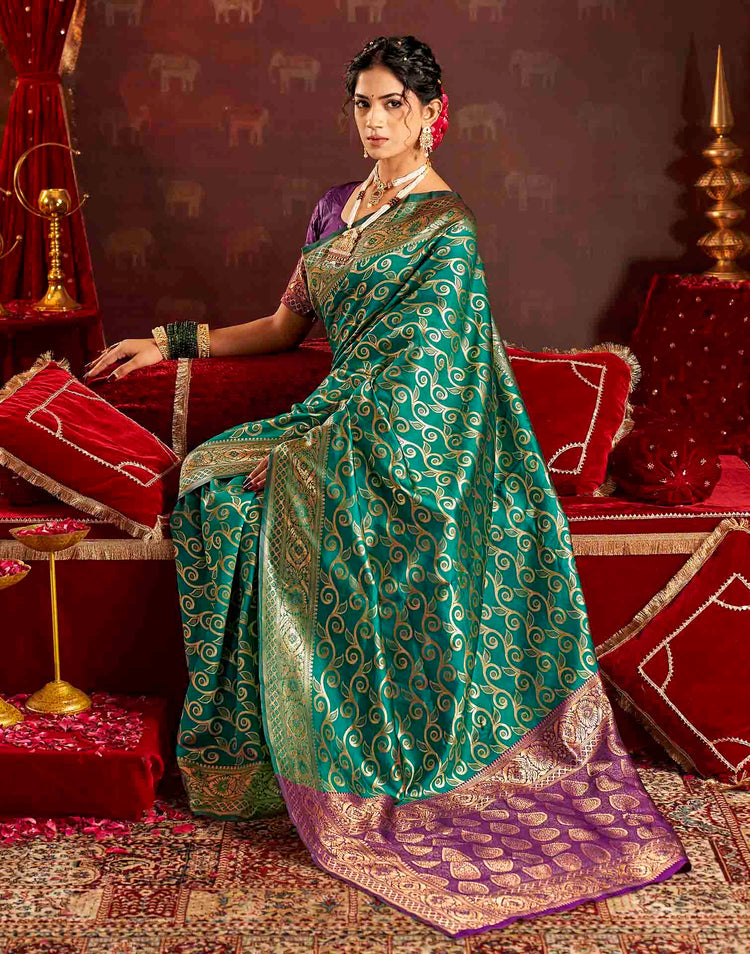 Turquoise Silk Woven Banarasi Saree