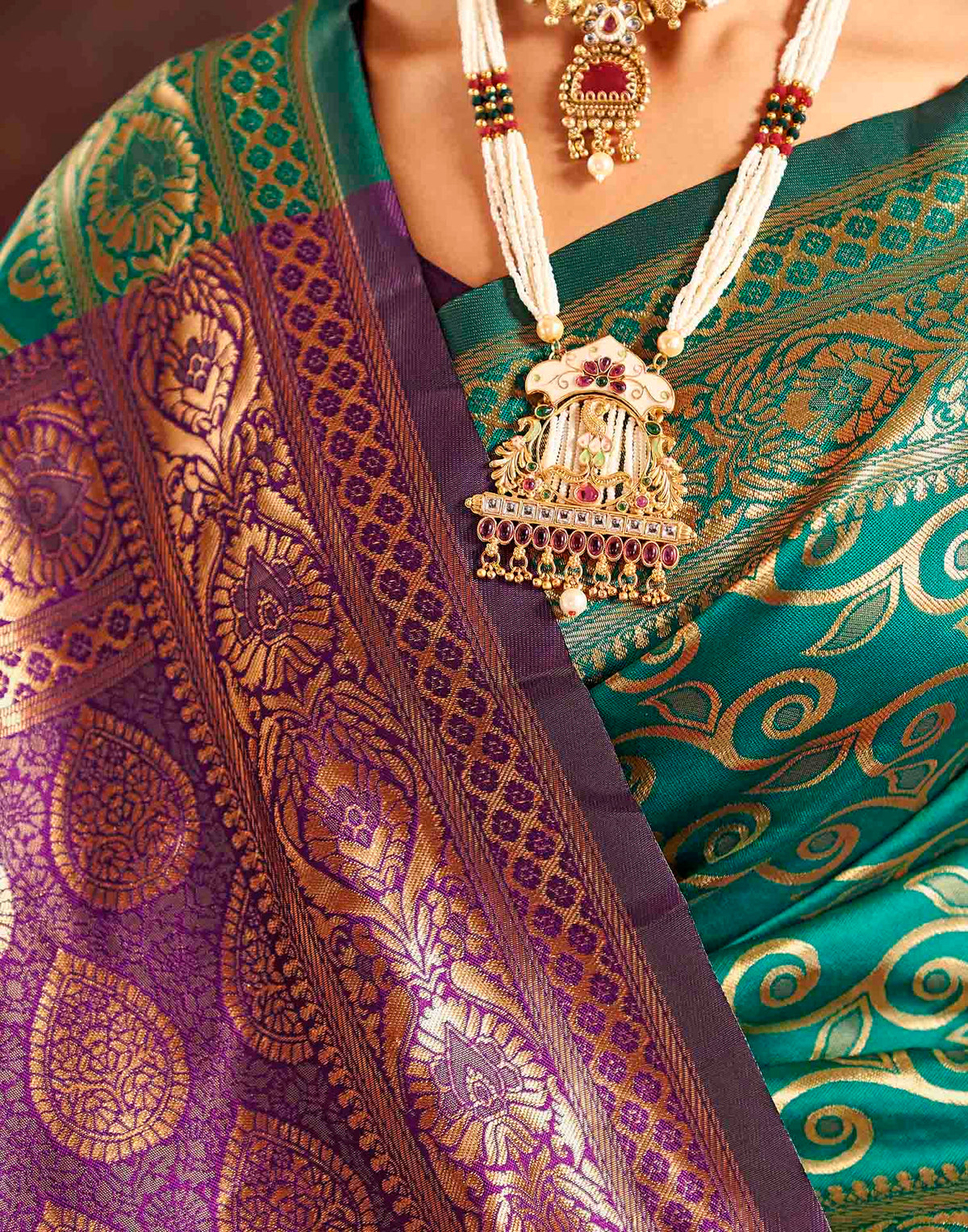 Turquoise Silk Woven Banarasi Saree