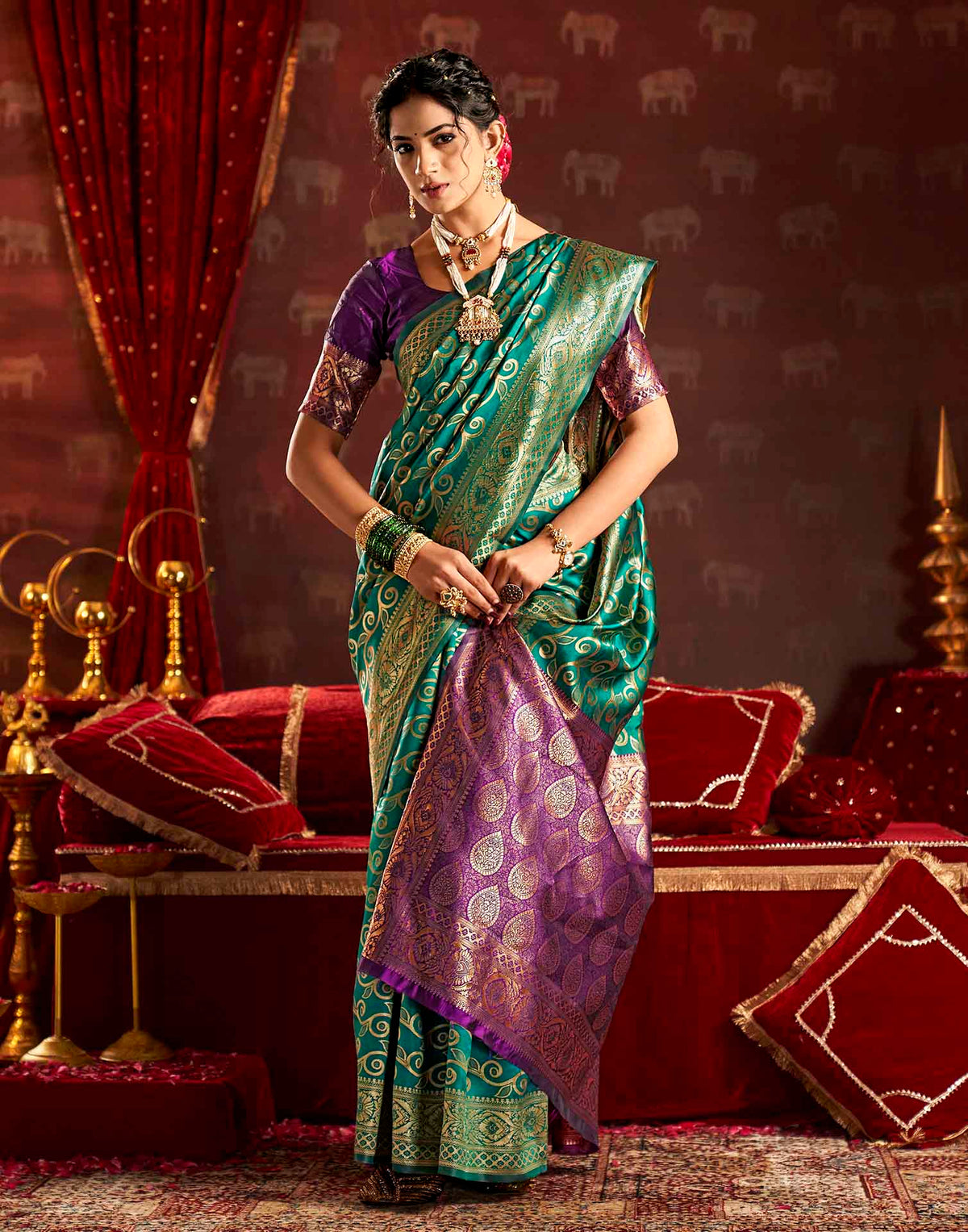 Turquoise Silk Woven Banarasi Saree