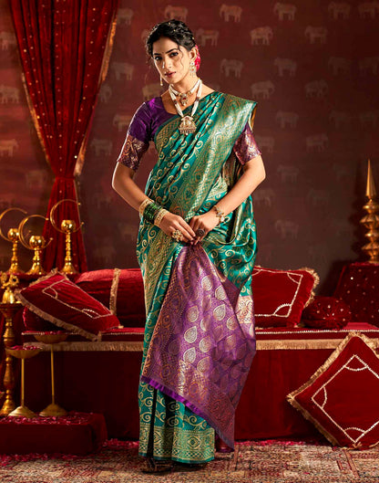 Turquoise Silk Woven Banarasi Saree