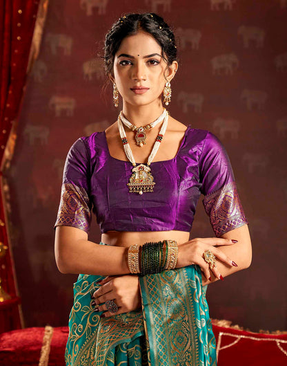 Turquoise Silk Woven Banarasi Saree