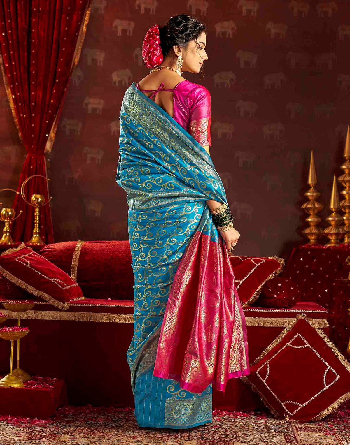 Sky Blue Silk Woven Banarasi Saree
