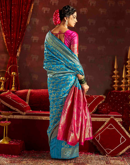 Sky Blue Silk Woven Banarasi Saree