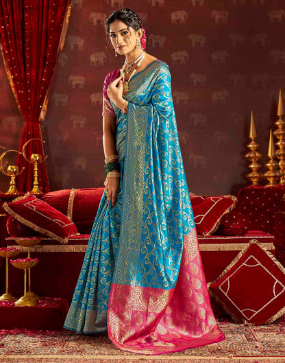 Sky Blue Silk Woven Banarasi Saree