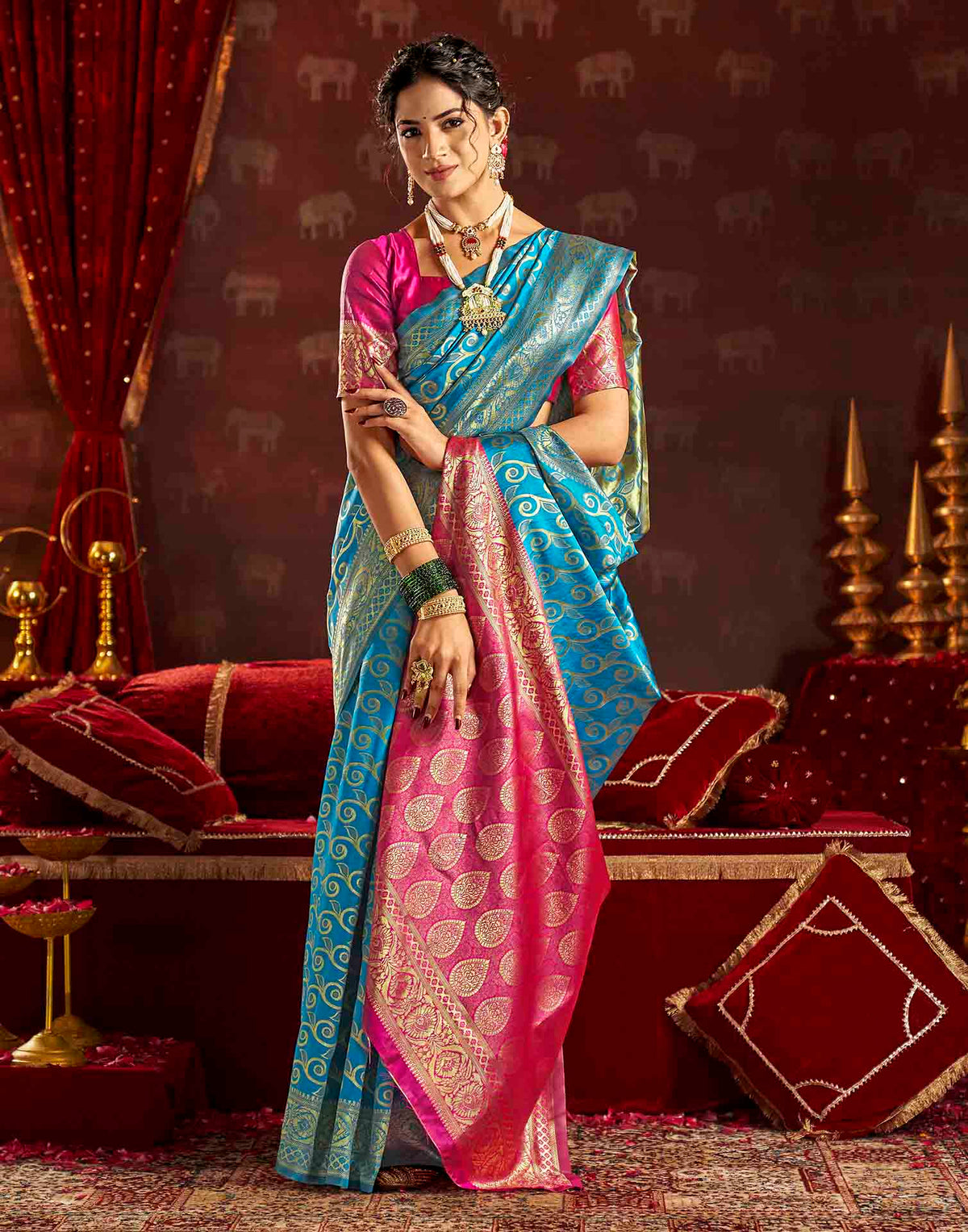 Sky Blue Silk Woven Banarasi Saree
