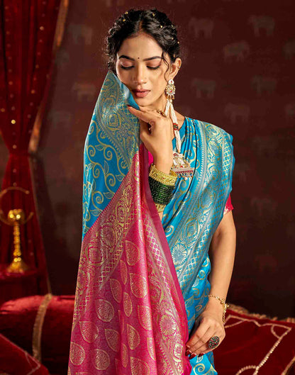 Sky Blue Silk Woven Banarasi Saree