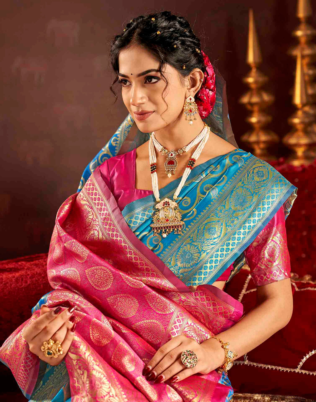 Sky Blue Silk Woven Banarasi Saree