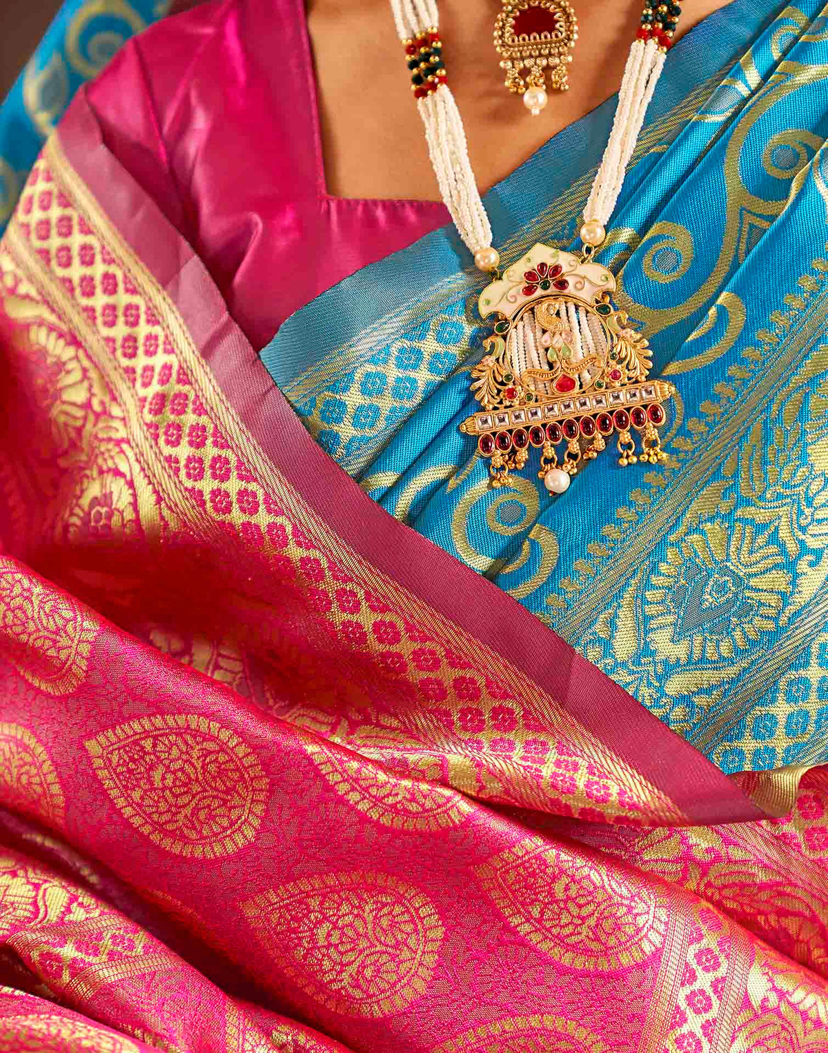 Sky Blue Silk Woven Banarasi Saree