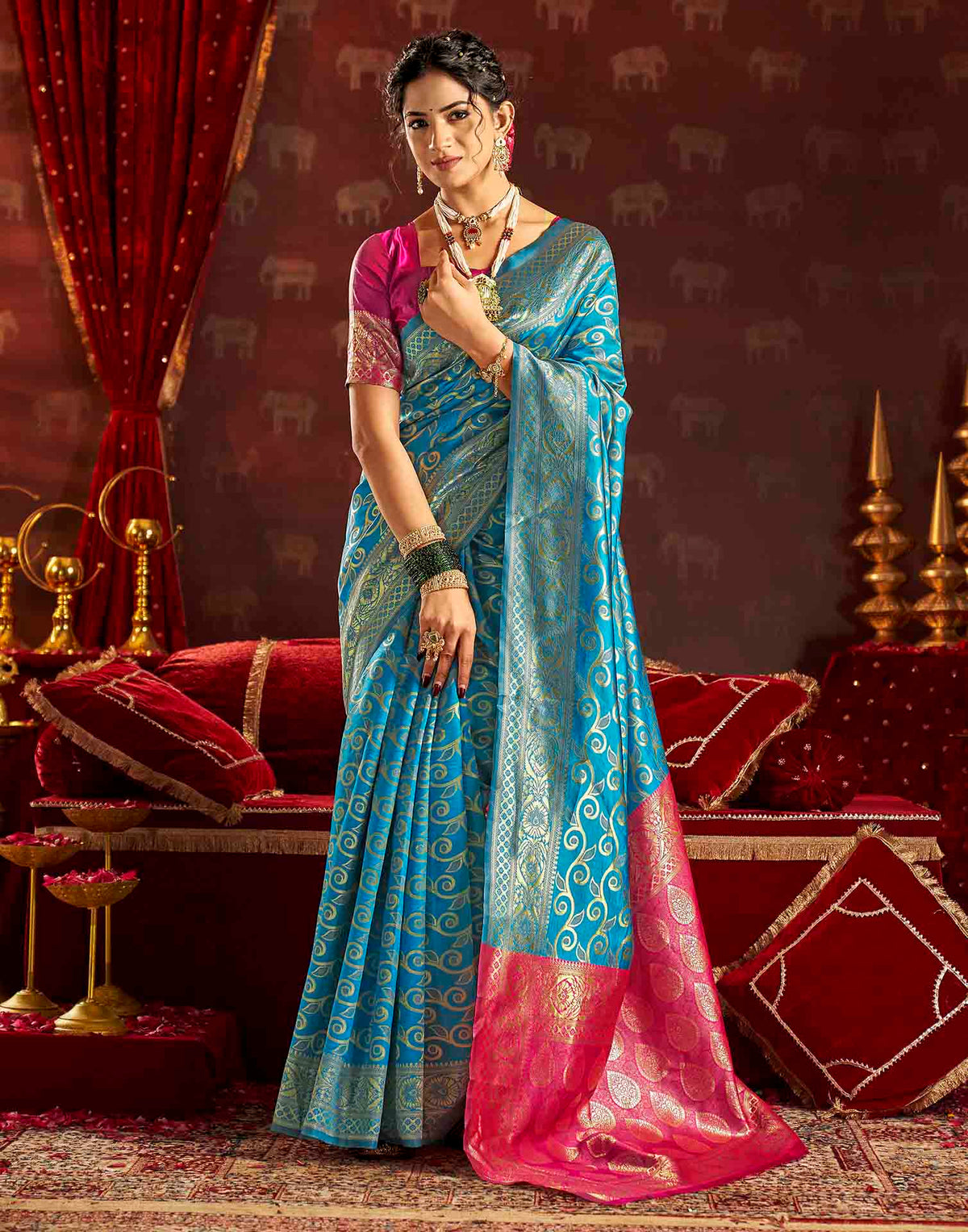 Sky Blue Silk Woven Banarasi Saree