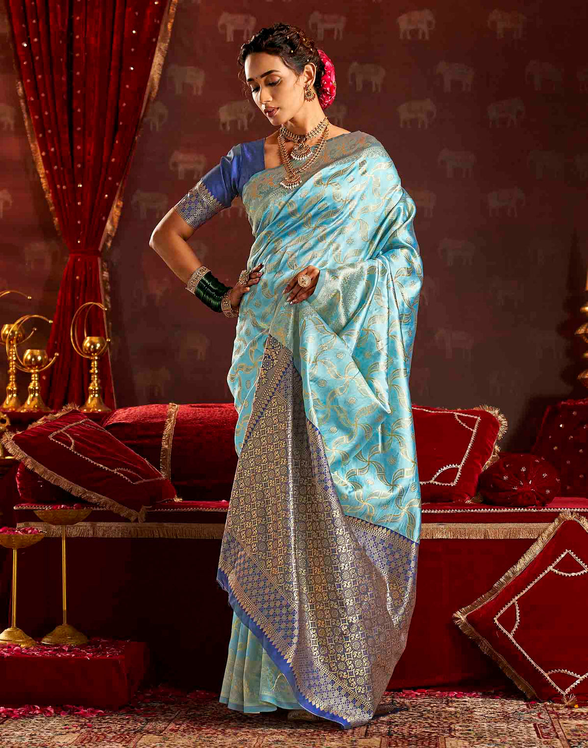 Water Blue Silk Woven Banarasi Saree