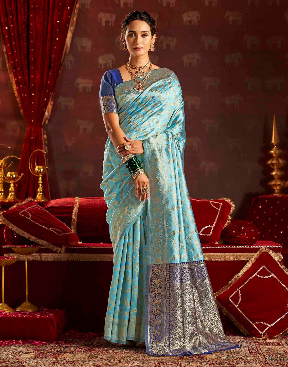 Water Blue Silk Woven Banarasi Saree