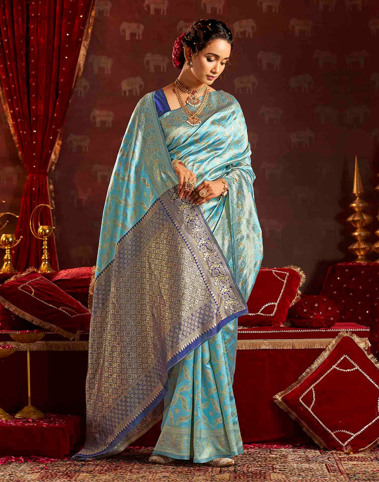 Water Blue Silk Woven Banarasi Saree