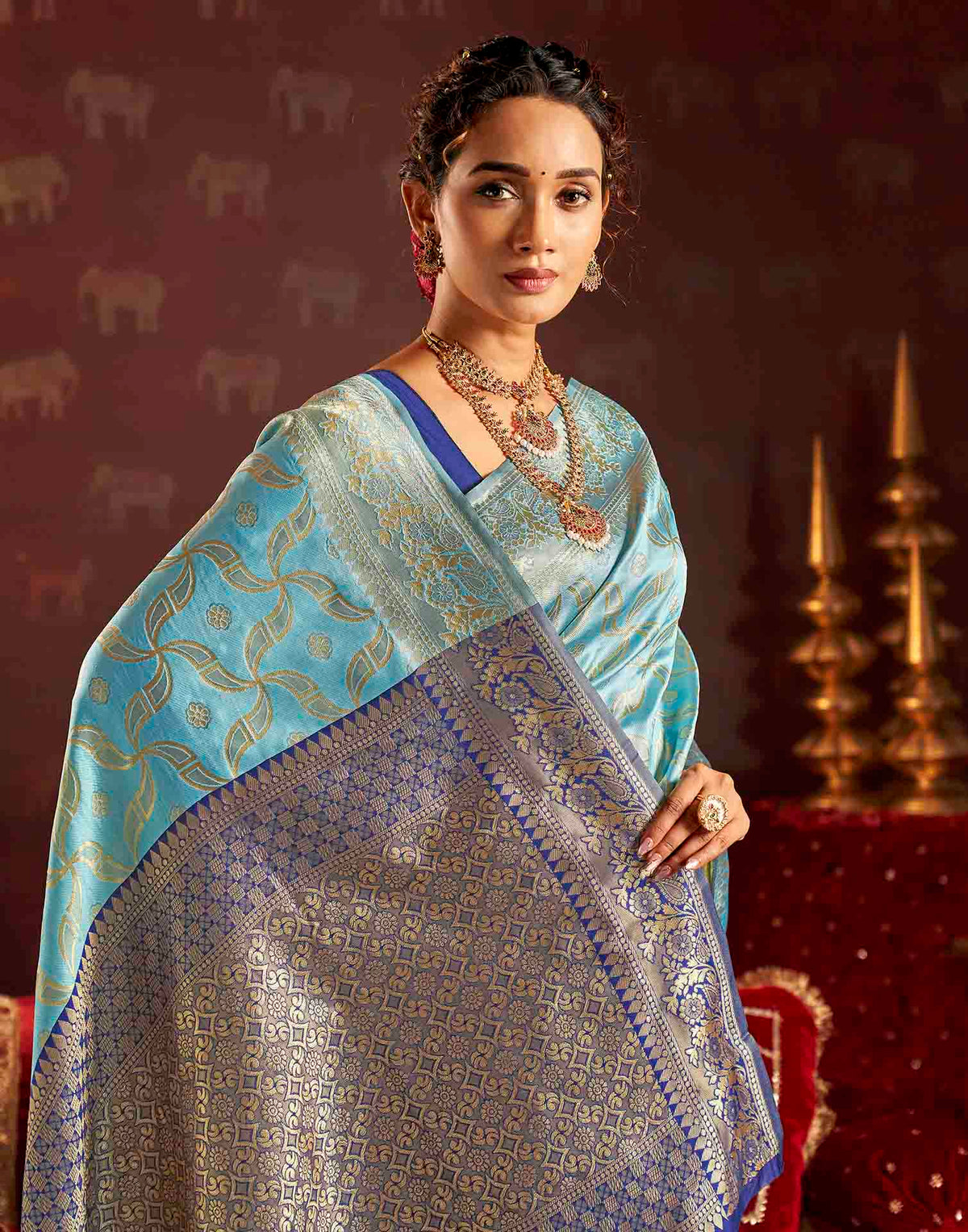 Water Blue Silk Woven Banarasi Saree