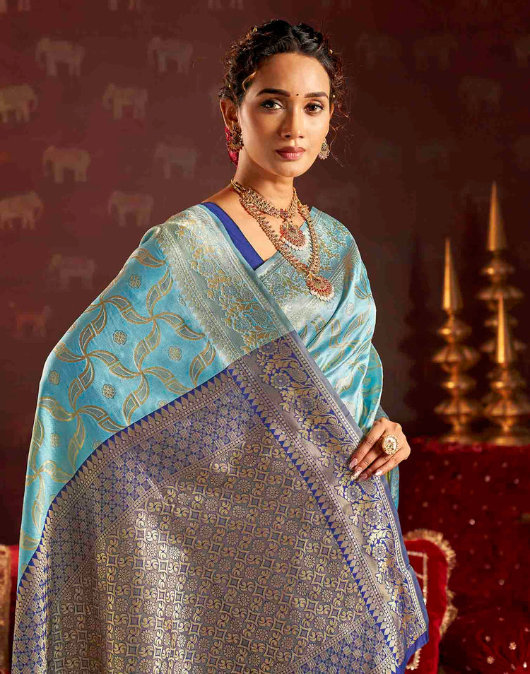Water Blue Silk Woven Banarasi Saree