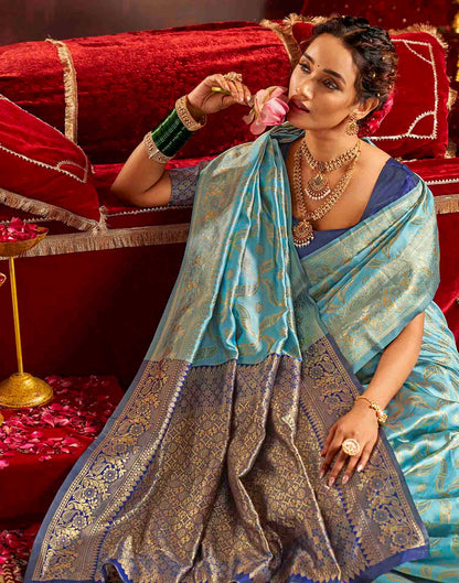 Water Blue Silk Woven Banarasi Saree
