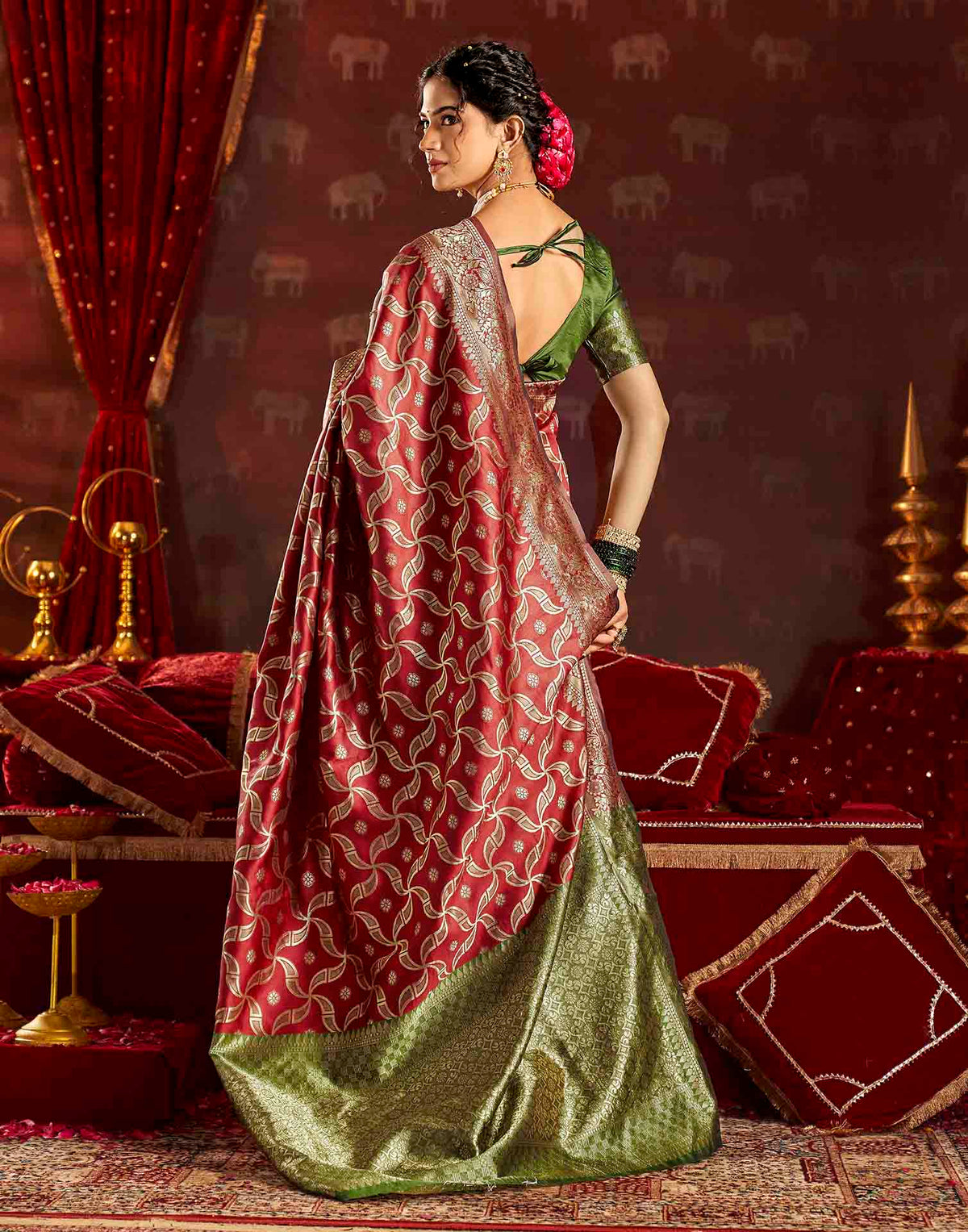 Maroon Silk Woven Banarasi Saree