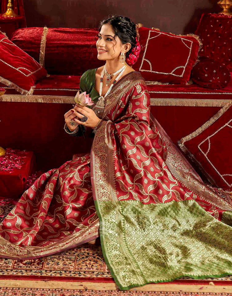 Maroon Silk Woven Banarasi Saree