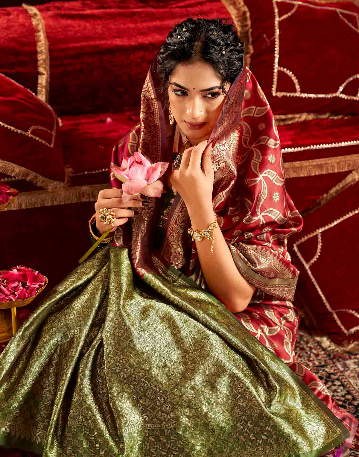 Maroon Silk Woven Banarasi Saree