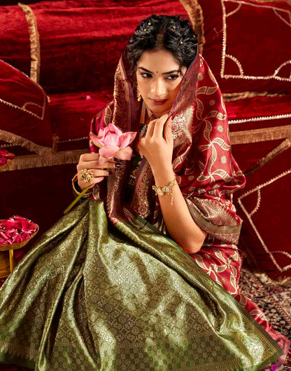 Maroon Silk Woven Banarasi Saree