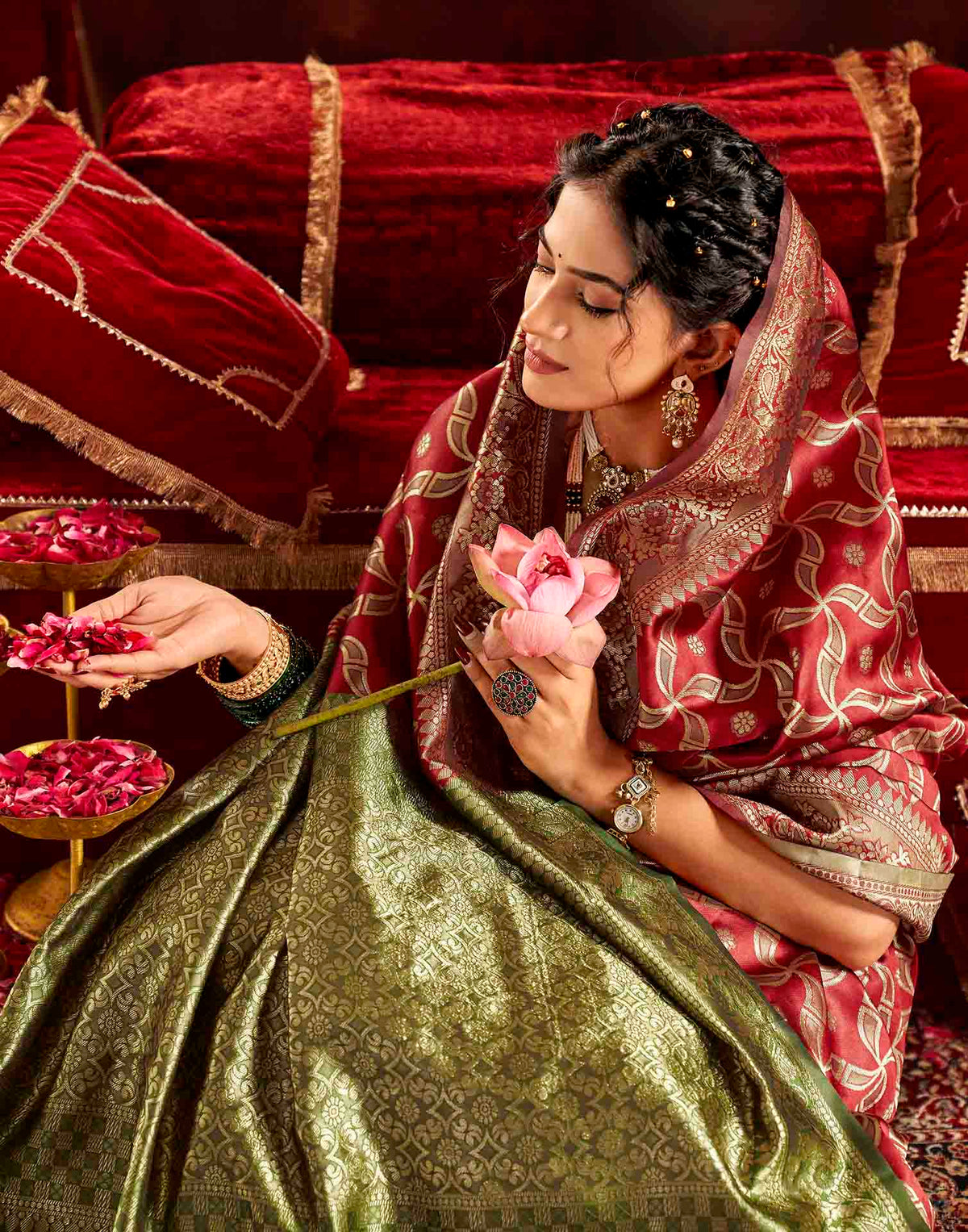 Maroon Silk Woven Banarasi Saree