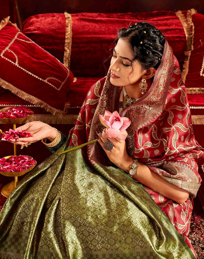 Maroon Silk Woven Banarasi Saree