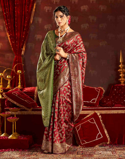 Maroon Silk Woven Banarasi Saree