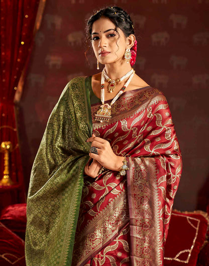 Maroon Silk Woven Banarasi Saree