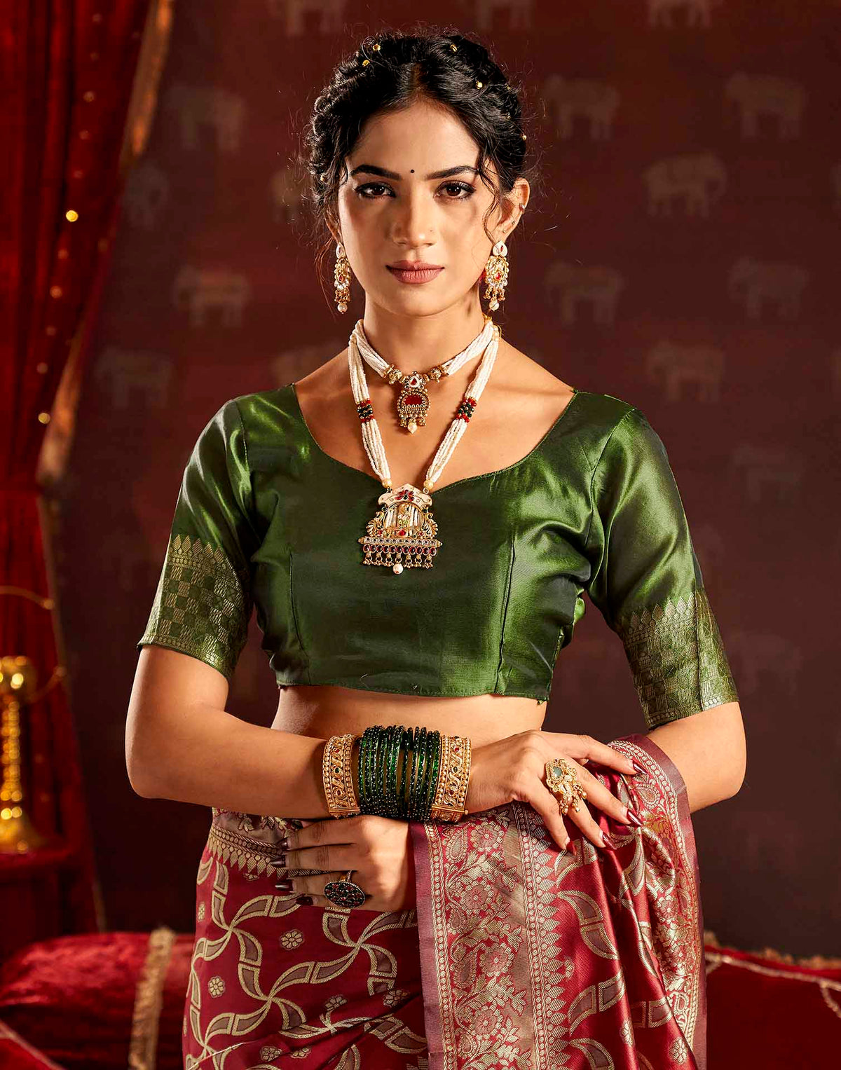 Maroon Silk Woven Banarasi Saree