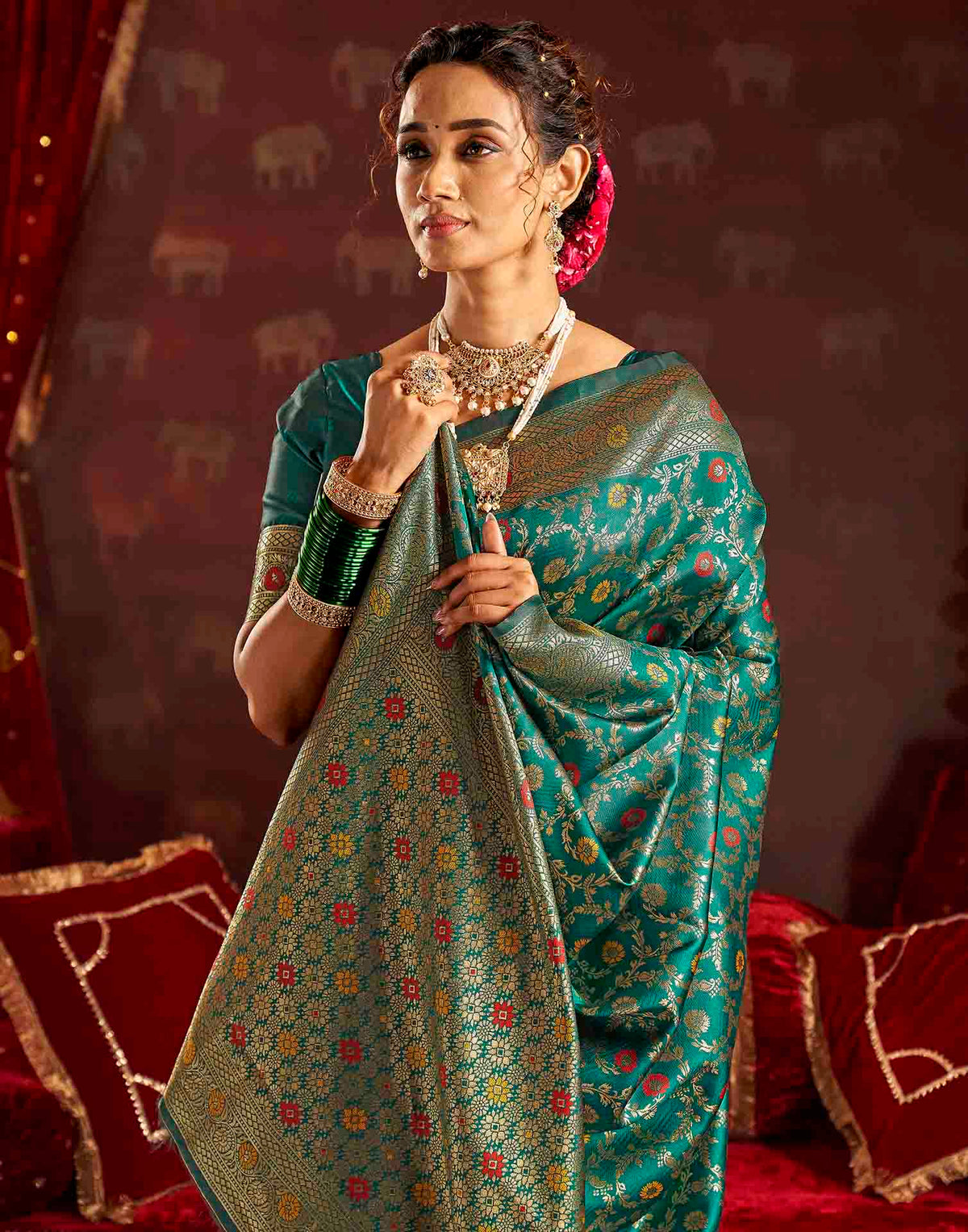 Turquoise Silk Woven Banarasi Saree