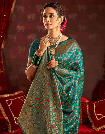 Turquoise Silk Woven Banarasi Saree