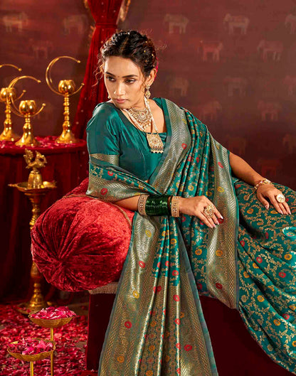Turquoise Silk Woven Banarasi Saree