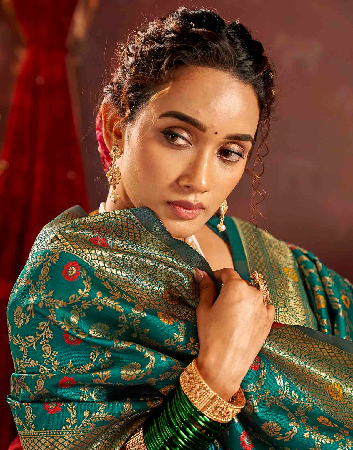 Turquoise Silk Woven Banarasi Saree