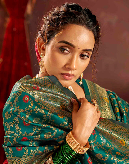 Turquoise Silk Woven Banarasi Saree