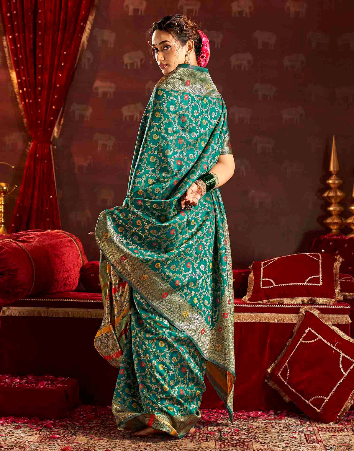 Turquoise Silk Woven Banarasi Saree