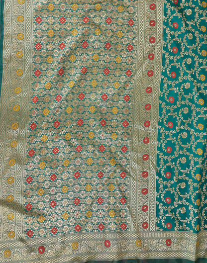 Turquoise Silk Woven Banarasi Saree