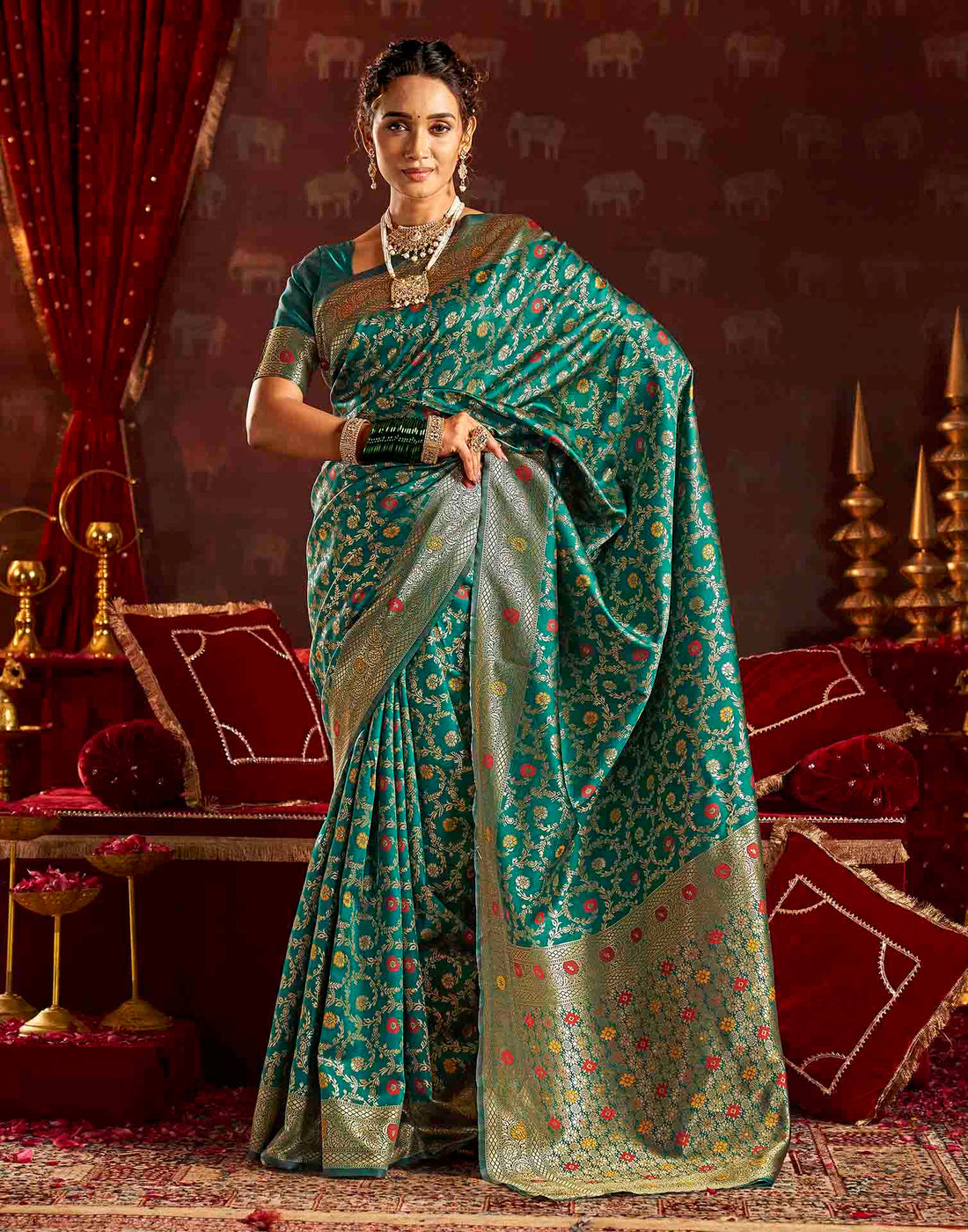 Turquoise Silk Woven Banarasi Saree