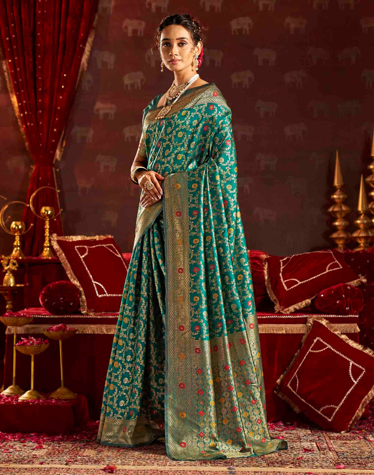 Turquoise Silk Woven Banarasi Saree