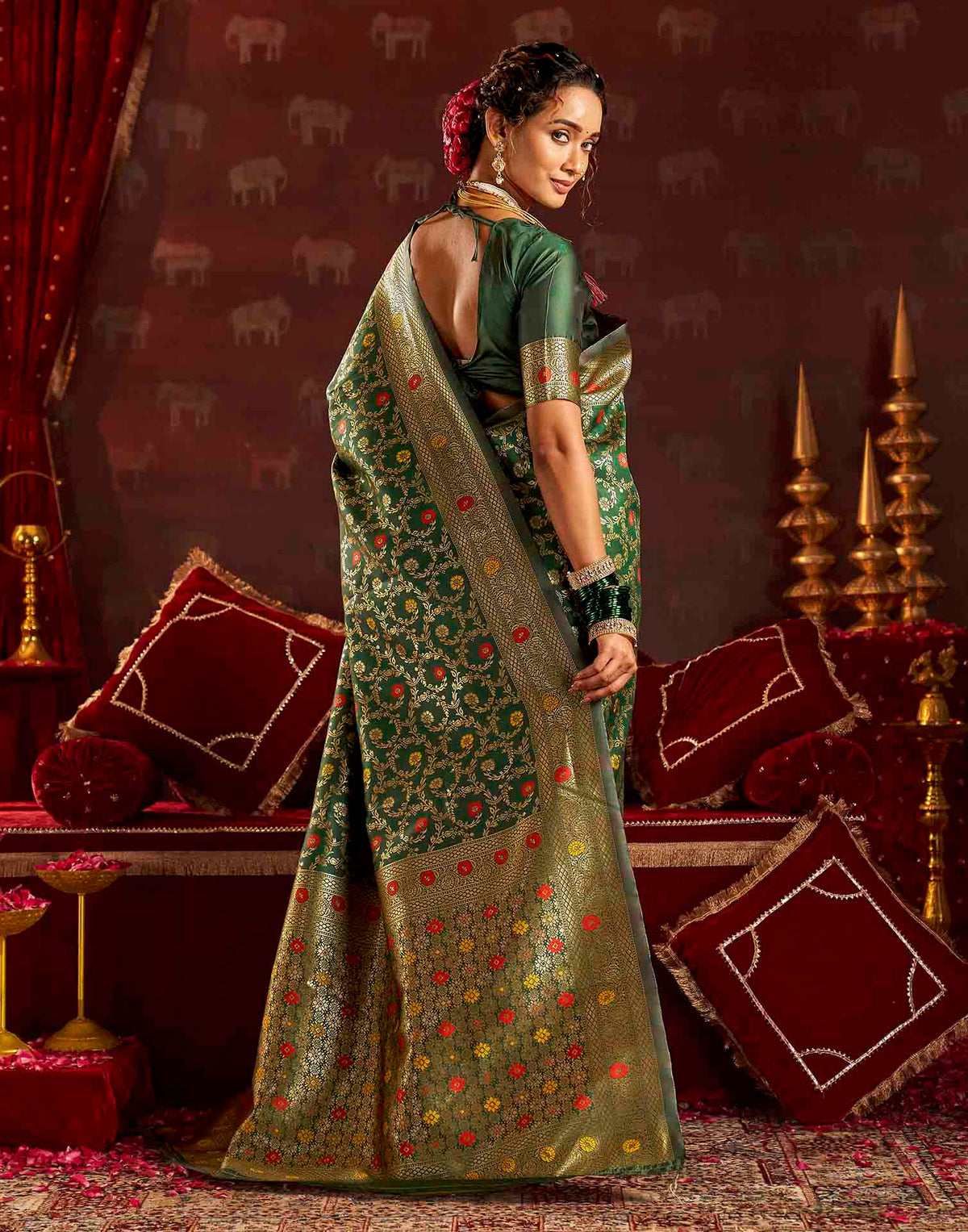 Dark Green Silk Woven Banarasi Saree