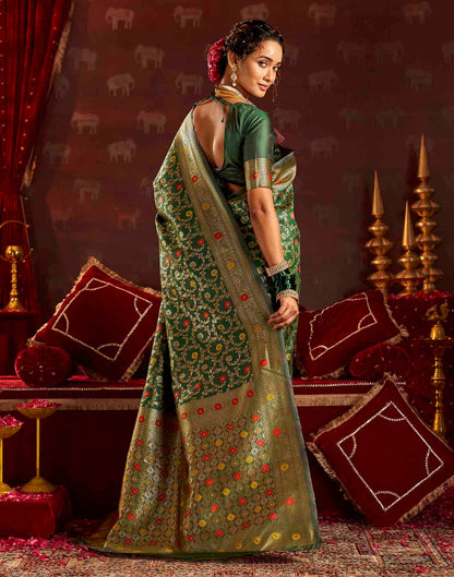Dark Green Silk Woven Banarasi Saree