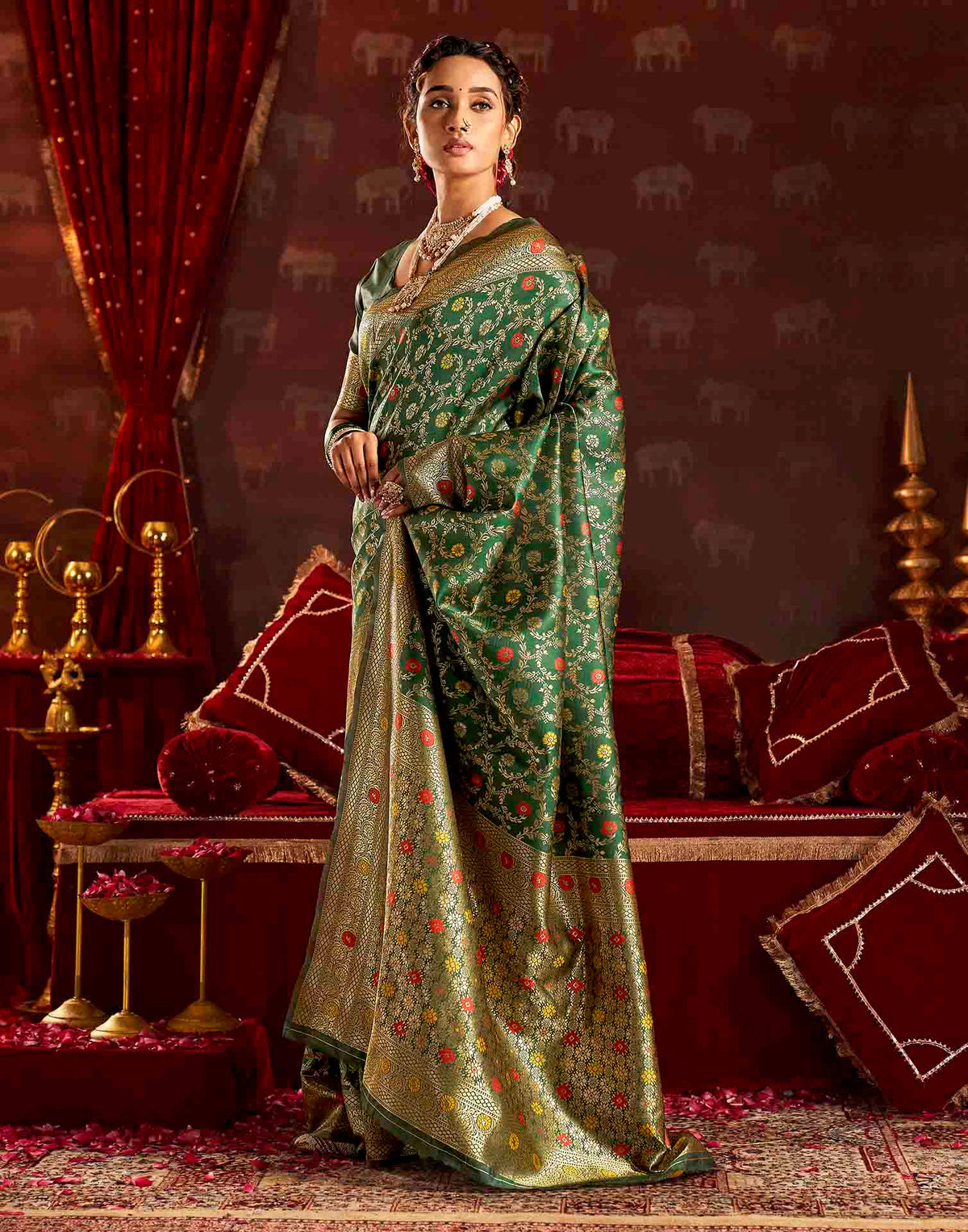Dark Green Silk Woven Banarasi Saree
