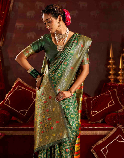 Dark Green Silk Woven Banarasi Saree