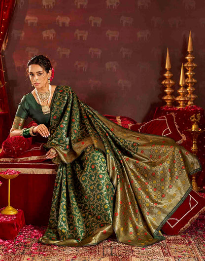 Dark Green Silk Woven Banarasi Saree